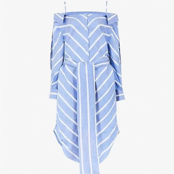 NWT Maje blue and white stripe cold shoulder shirt dress midi